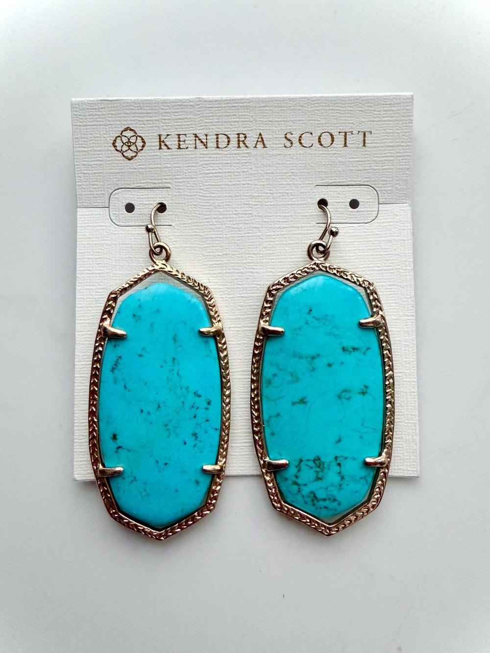 NEW Kendra Scott Turquoise Danielle Earrings Yellow Gold Plated